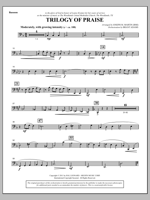 Joseph M. Martin Trilogy Of Praise - Bassoon sheet music notes and chords arranged for Choir Instrumental Pak