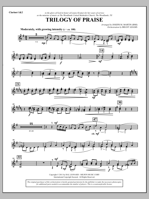 Joseph M. Martin Trilogy Of Praise - Bb Clarinet 1,2 sheet music notes and chords arranged for Choir Instrumental Pak