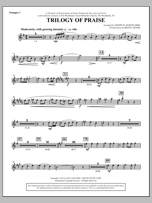 Joseph M. Martin Trilogy Of Praise - Bb Trumpet 1 sheet music notes and chords arranged for Choir Instrumental Pak