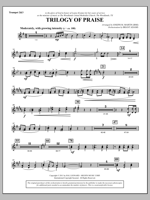 Joseph M. Martin Trilogy Of Praise - Bb Trumpet 2,3 sheet music notes and chords arranged for Choir Instrumental Pak