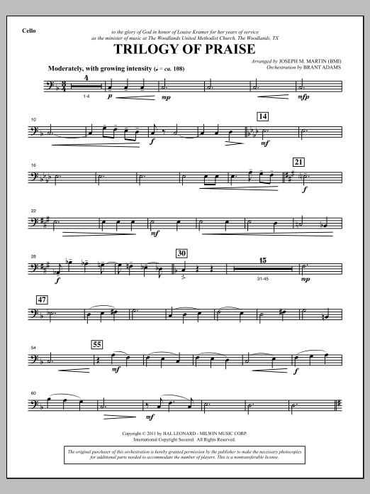 Joseph M. Martin Trilogy Of Praise - Cello sheet music notes and chords arranged for Choir Instrumental Pak