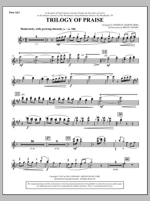 Joseph M. Martin Trilogy Of Praise - Flute 1 & 2 sheet music notes and chords arranged for Choir Instrumental Pak