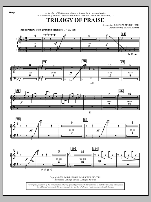 Joseph M. Martin Trilogy Of Praise - Harp sheet music notes and chords arranged for Choir Instrumental Pak