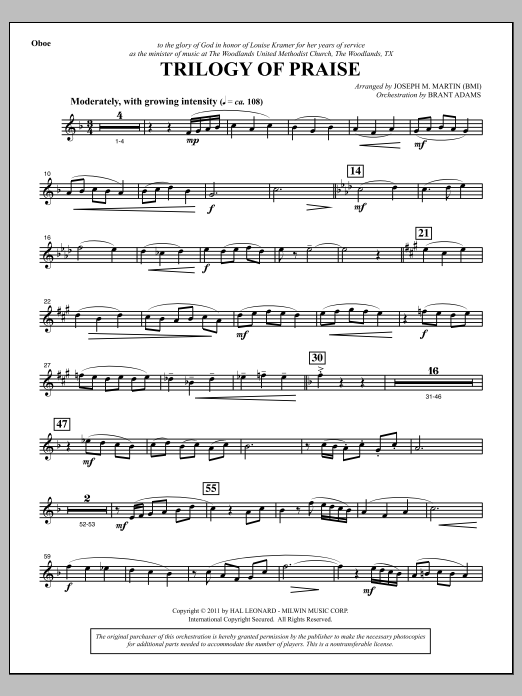 Joseph M. Martin Trilogy Of Praise - Oboe sheet music notes and chords arranged for Choir Instrumental Pak