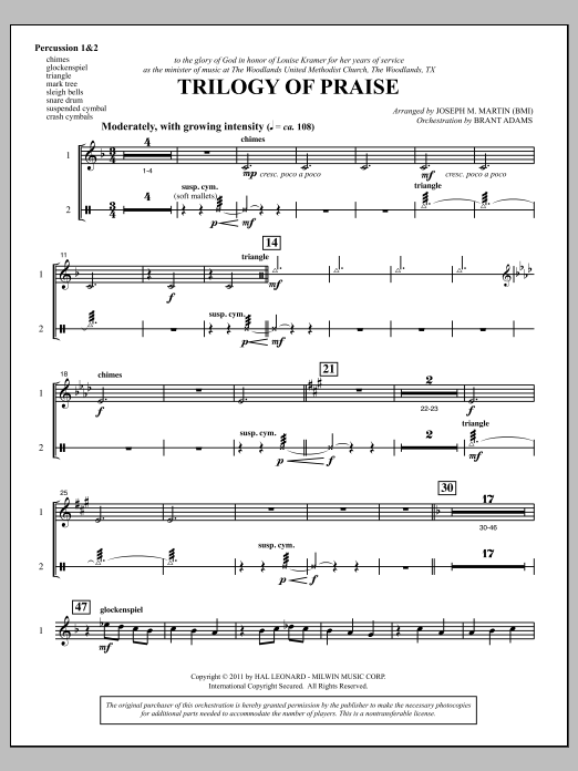 Joseph M. Martin Trilogy Of Praise - Percussion 1 & 2 sheet music notes and chords arranged for Choir Instrumental Pak