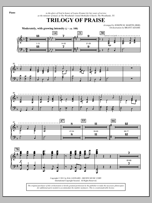 Joseph M. Martin Trilogy Of Praise - Piano sheet music notes and chords arranged for Choir Instrumental Pak