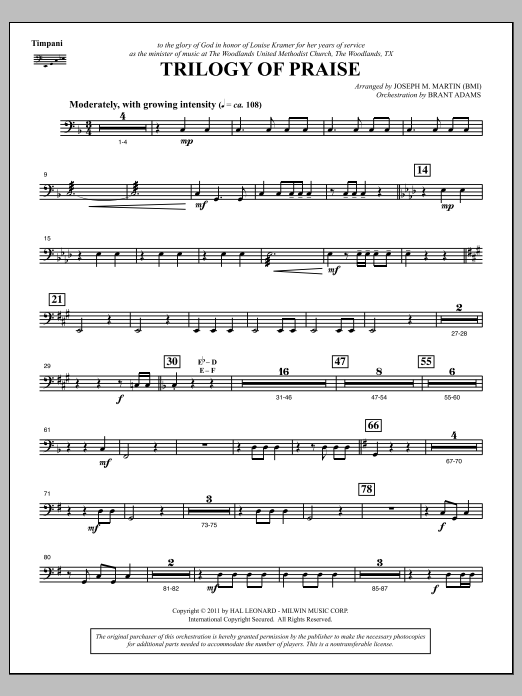 Joseph M. Martin Trilogy Of Praise - Timpani sheet music notes and chords arranged for Choir Instrumental Pak