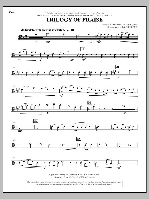 Joseph M. Martin Trilogy Of Praise - Viola sheet music notes and chords arranged for Choir Instrumental Pak