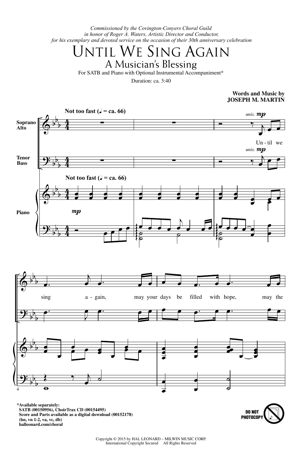 Joseph M. Martin Until We Sing Again (A Musician's Blessing) sheet music notes and chords arranged for SATB Choir
