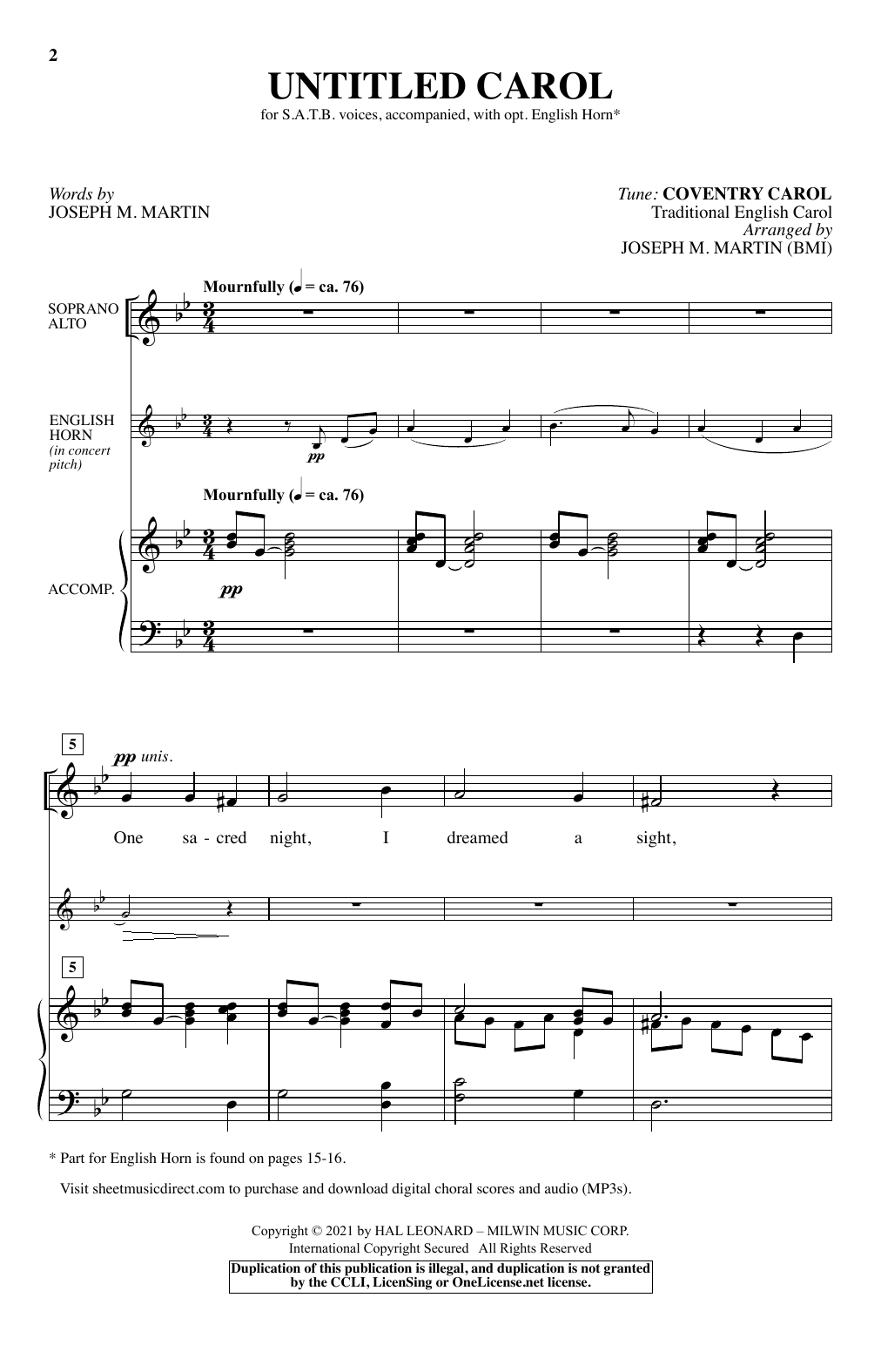 Joseph M. Martin Untitled Carol sheet music notes and chords arranged for SATB Choir
