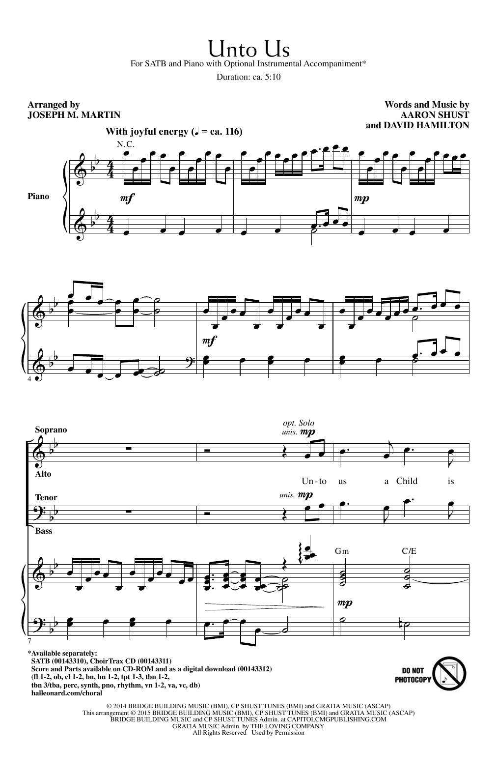 Joseph M. Martin Unto Us sheet music notes and chords arranged for SATB Choir