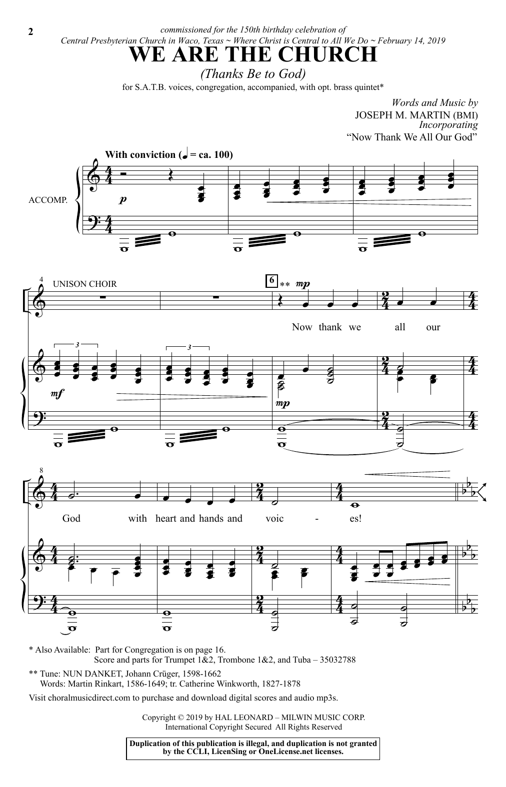 Joseph M. Martin We Are The Church (Thanks Be To God) sheet music notes and chords arranged for SATB Choir