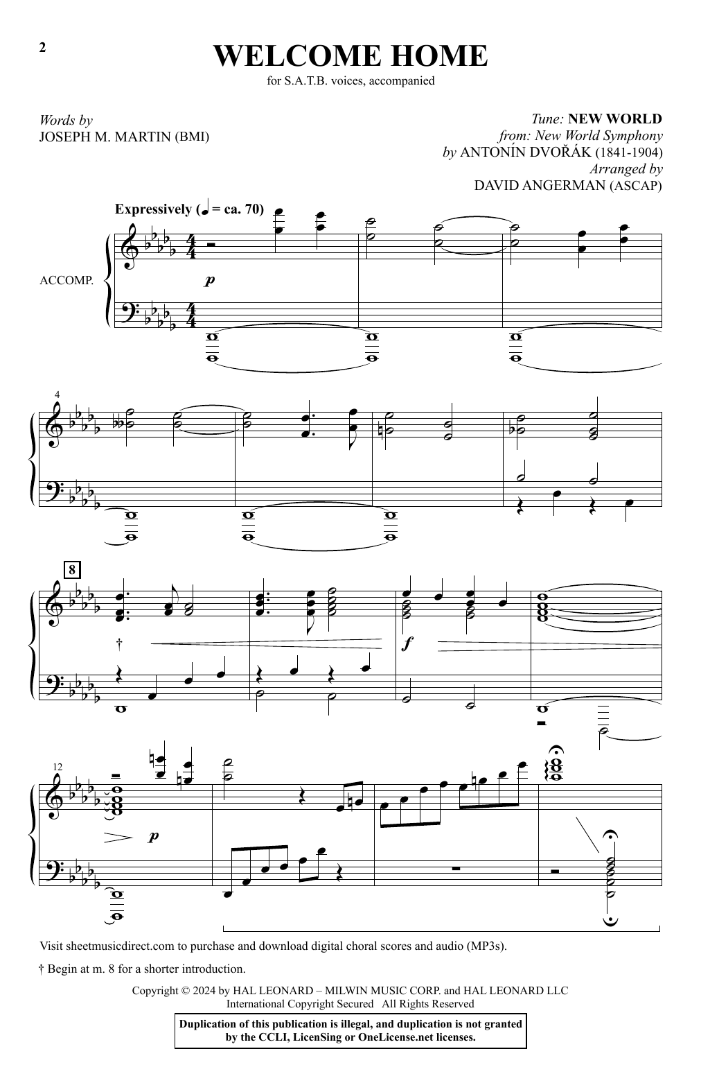 Joseph M. Martin Welcome Home (arr. David Angerman) sheet music notes and chords arranged for SATB Choir