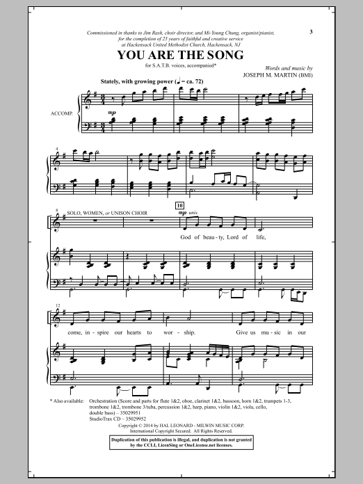 Joseph M. Martin You Are The Song sheet music notes and chords arranged for SATB Choir