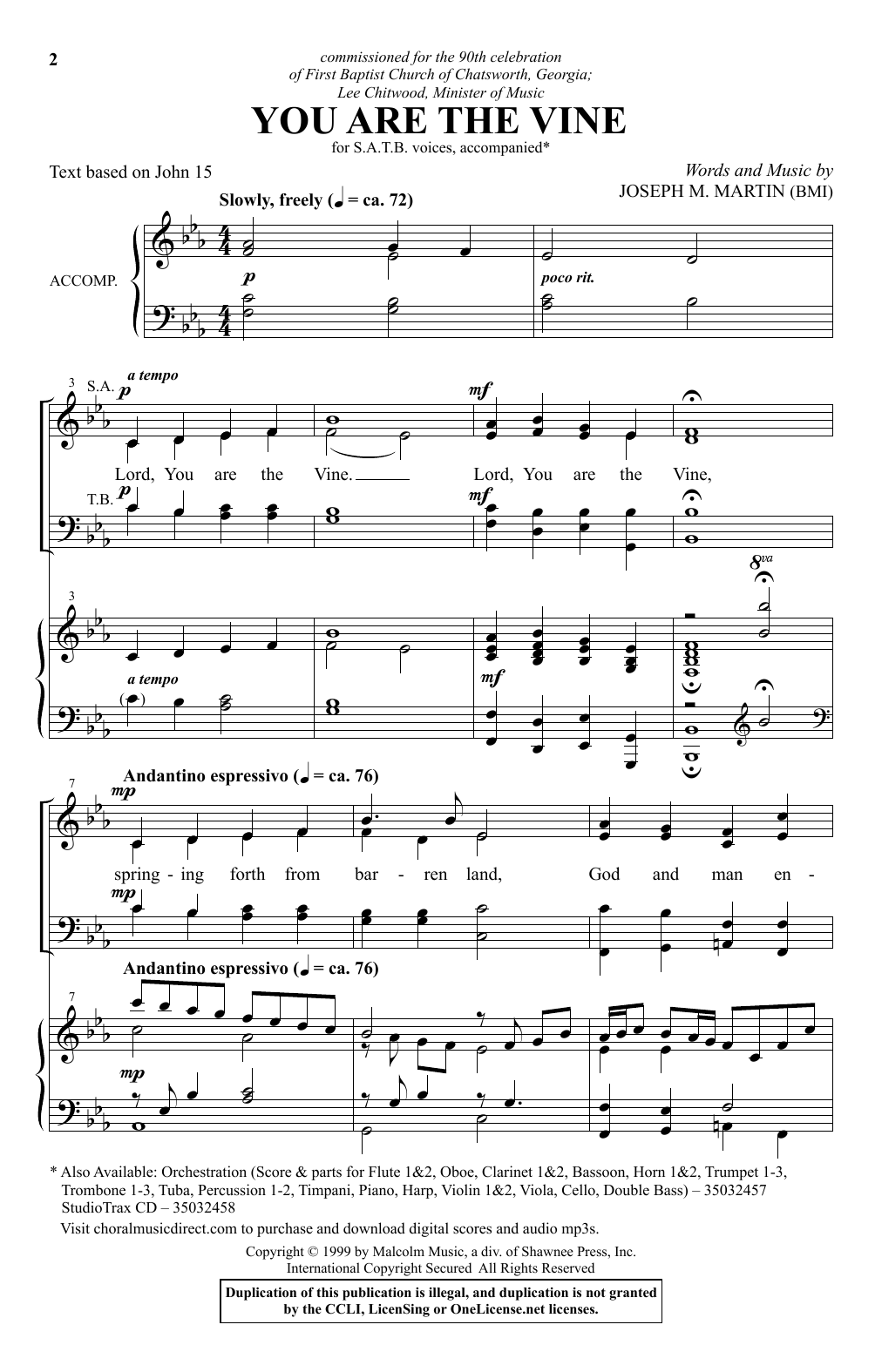 Joseph M. Martin You Are The Vine sheet music notes and chords arranged for SATB Choir