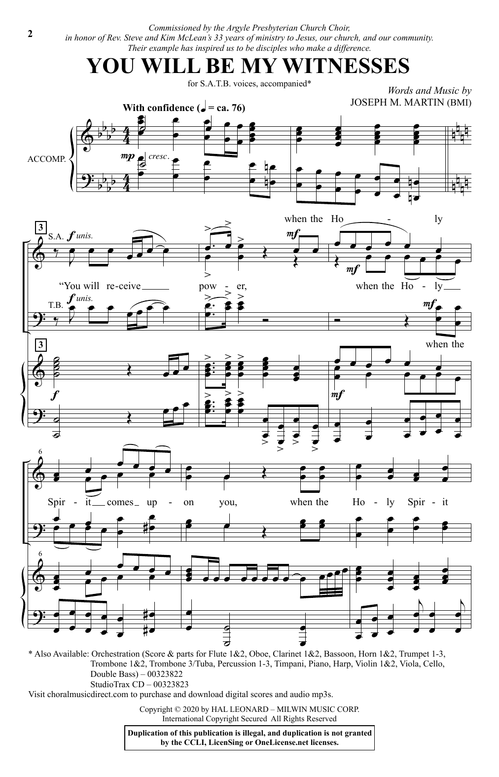 Joseph M. Martin You Will Be My Witnesses sheet music notes and chords arranged for SATB Choir