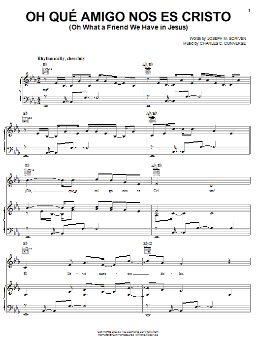 Joseph M. Scriven Oh Qué Amigo Nos Es Cristo (Oh What A Friend We Have In Jesus) sheet music notes and chords arranged for Piano, Vocal & Guitar Chords (Right-Hand Melody)