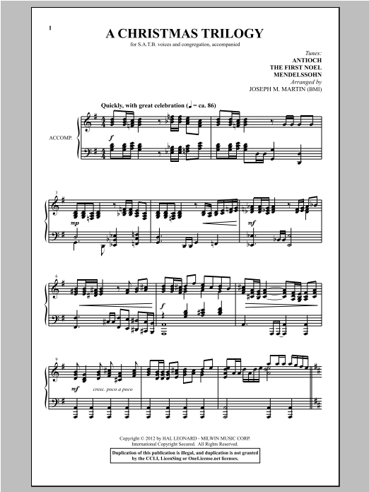 Joseph Martin A Christmas Trilogy (from Carols For Choir And Congregation) sheet music notes and chords arranged for SATB Choir