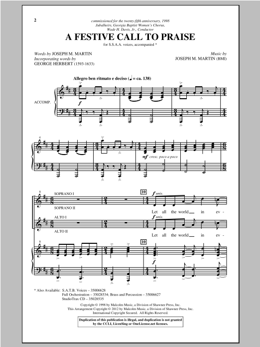 Joseph Martin A Festive Call To Praise sheet music notes and chords arranged for SSA Choir