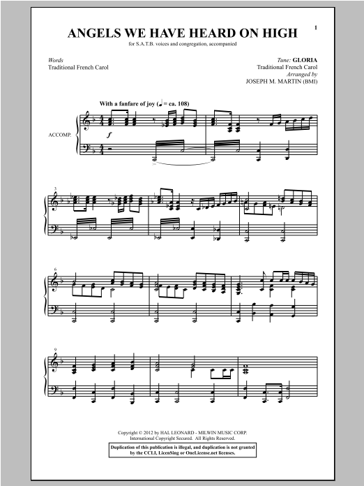 Joseph Martin Angels We Have Heard On High (from Carols For Choir And Congregation) sheet music notes and chords arranged for SATB Choir