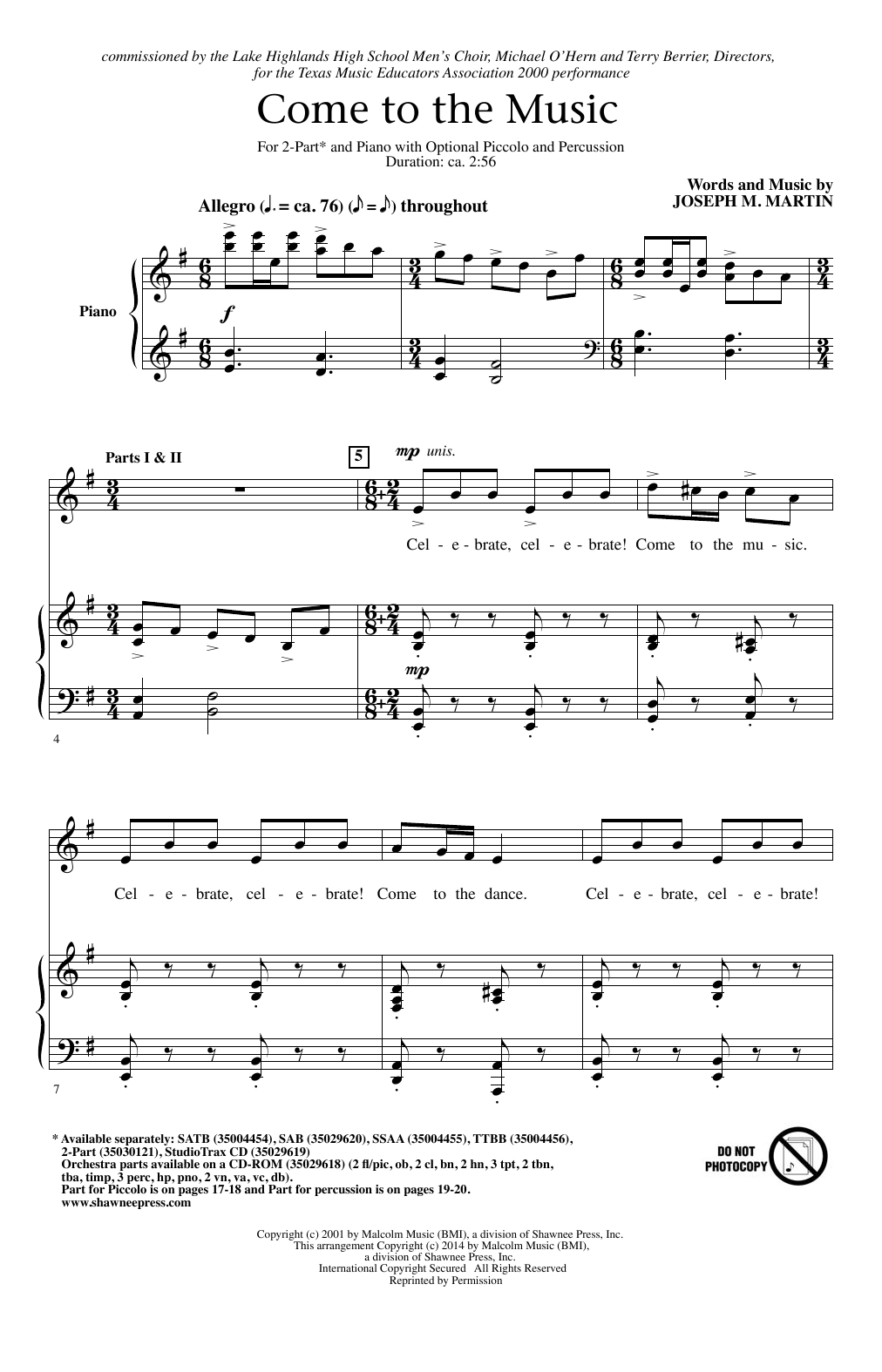 Joseph Martin Come To The Music sheet music notes and chords arranged for 2-Part Choir