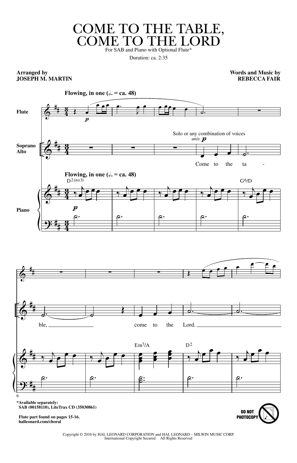 Joseph Martin Come To The Table, Come To The Lord sheet music notes and chords arranged for Choir