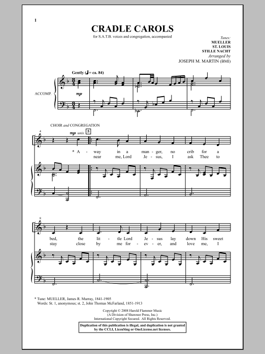 Joseph Martin Cradle Carols (from Carols For Choir And Congregation) sheet music notes and chords arranged for SATB Choir