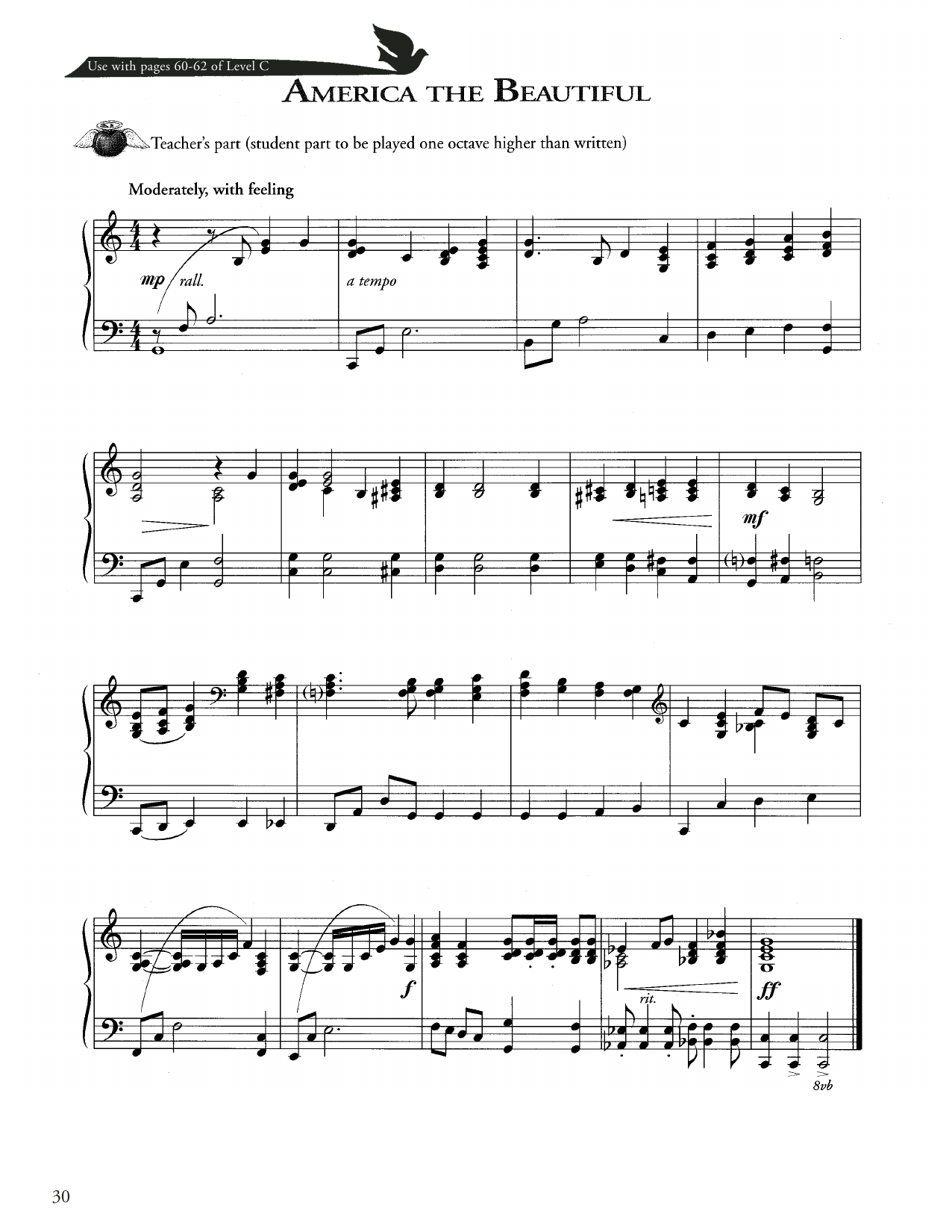 Joseph Martin, David Angerman and Mark Hayes America The Beautiful sheet music notes and chords arranged for Piano Method