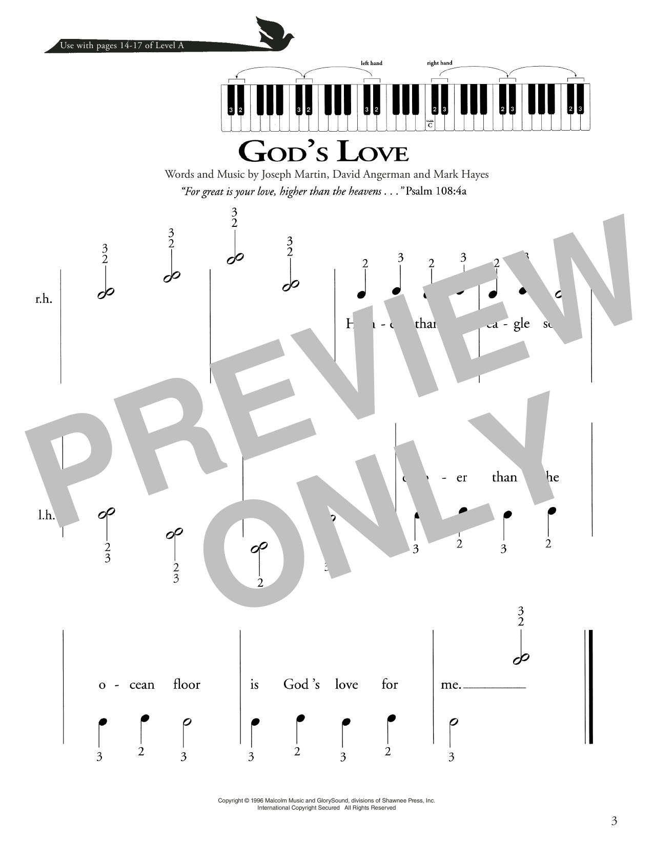 Joseph Martin, David Angerman and Mark Hayes God's Love sheet music notes and chords arranged for Piano Solo