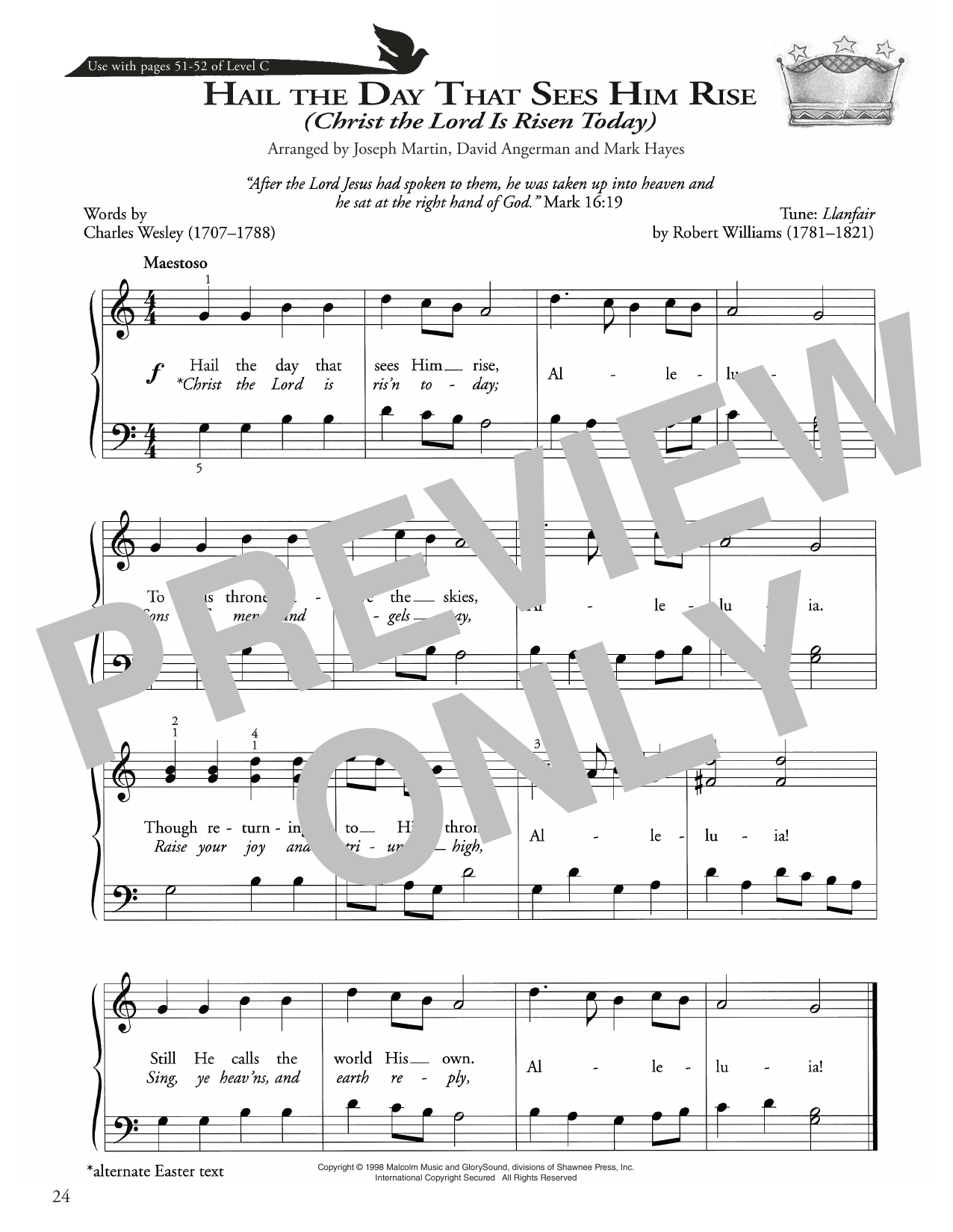 Joseph Martin, David Angerman and Mark Hayes Hail The Day That Sees Him Rise sheet music notes and chords arranged for Piano Method