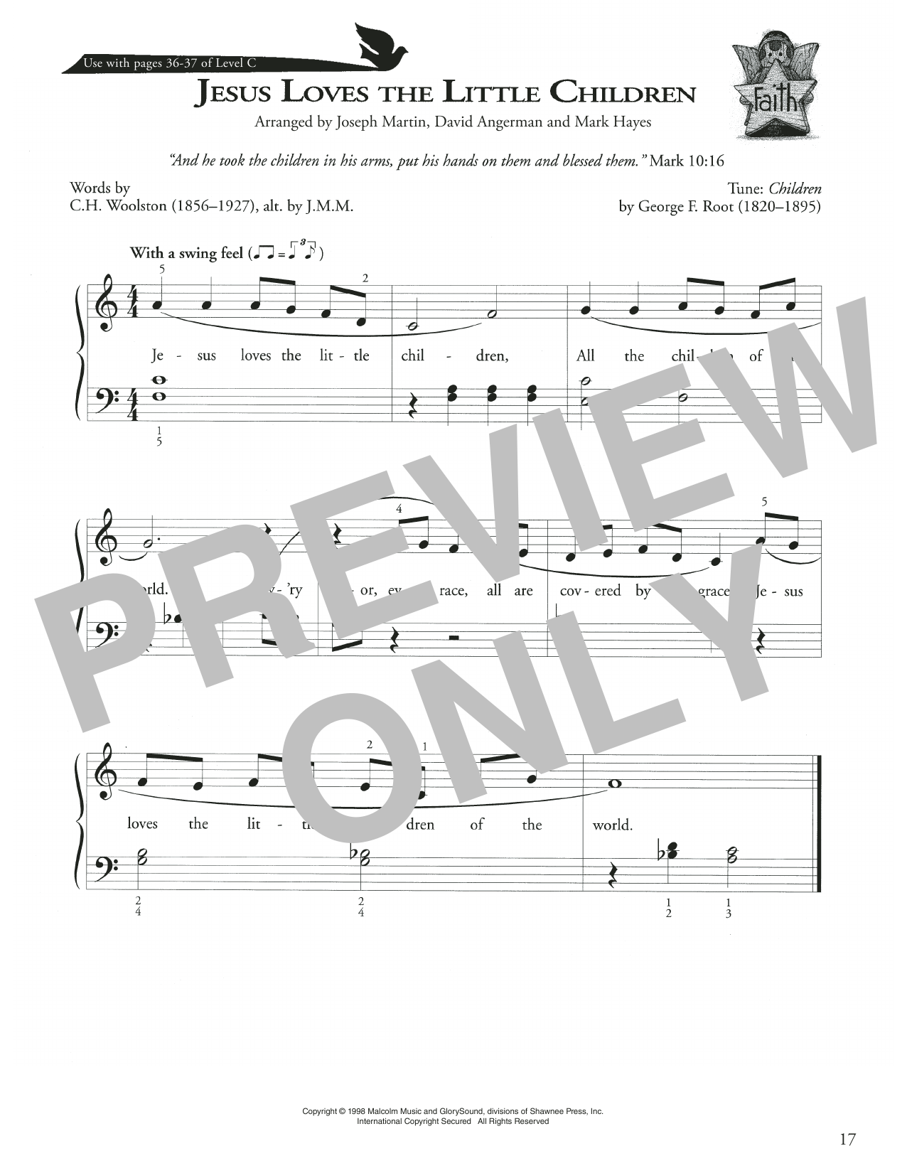 Joseph Martin, David Angerman and Mark Hayes Jesus Loves The Little Children sheet music notes and chords arranged for Piano Method