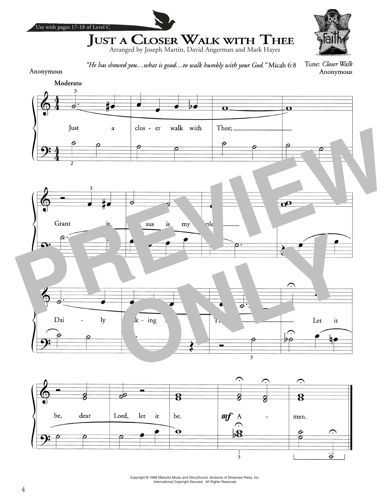 Joseph Martin, David Angerman and Mark Hayes Just A Closer Walk With Thee sheet music notes and chords arranged for Piano Method