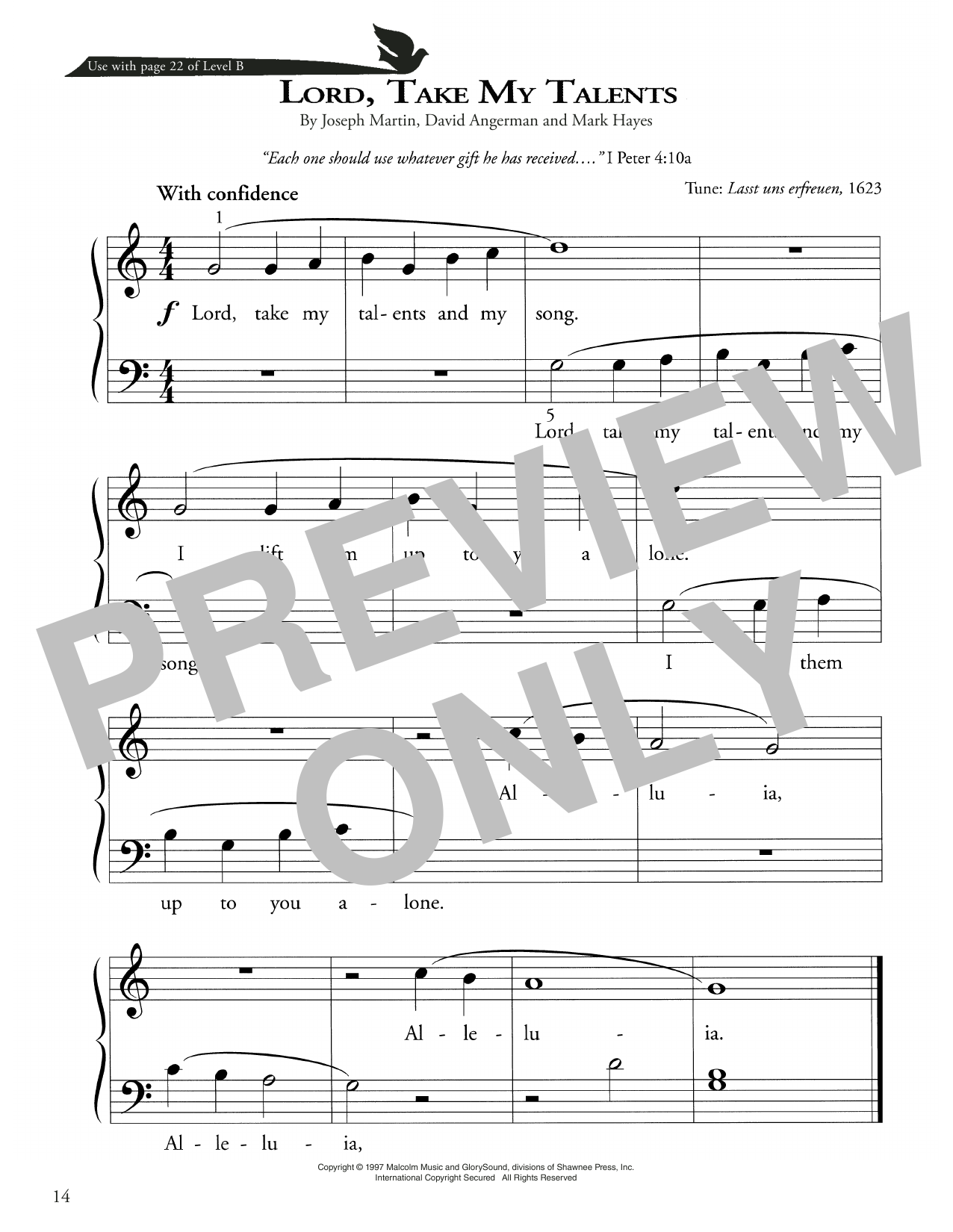 Joseph Martin, David Angerman and Mark Hayes Lord, Take My Talents sheet music notes and chords arranged for Piano Method