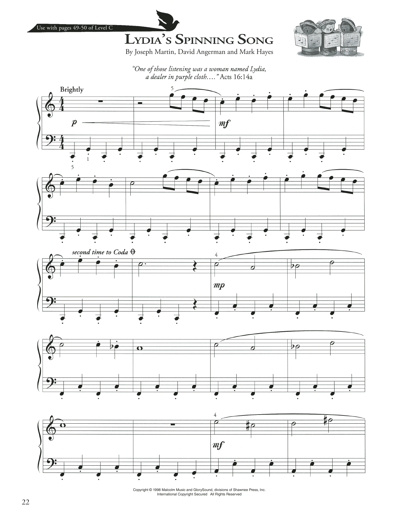 Joseph Martin, David Angerman and Mark Hayes Lydia's Spinning Song sheet music notes and chords arranged for Piano Method