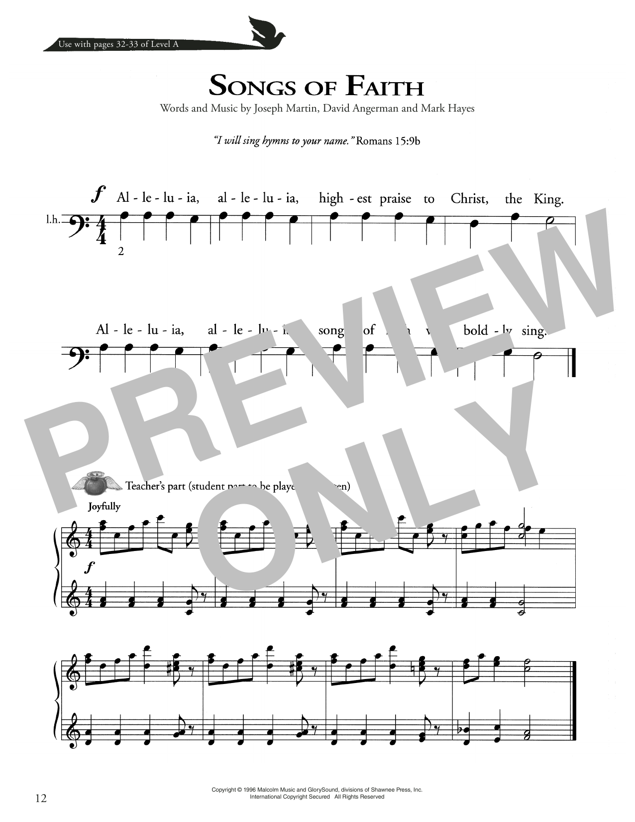 Joseph Martin, David Angerman and Mark Hayes Songs Of Faith sheet music notes and chords arranged for Piano Method