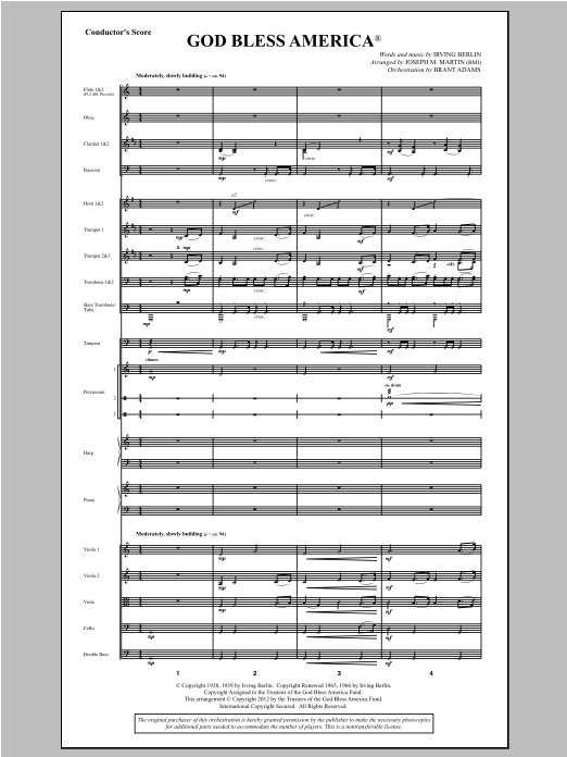 Joseph Martin God Bless America - Score sheet music notes and chords arranged for Choir Instrumental Pak