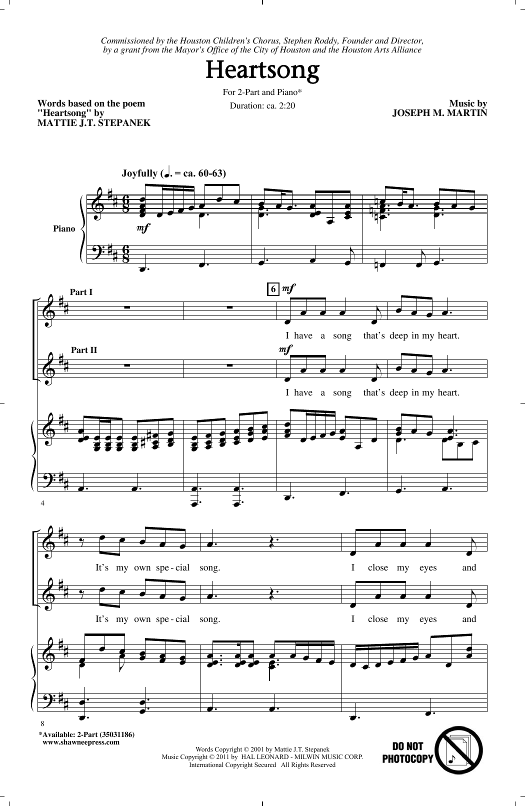 Joseph Martin Heartsong sheet music notes and chords arranged for 2-Part Choir