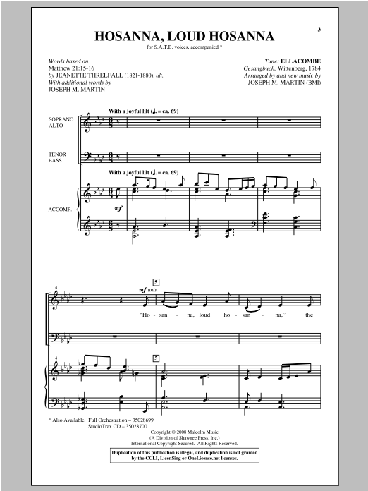 Joseph Martin Hosanna, Loud Hosanna sheet music notes and chords arranged for SATB Choir