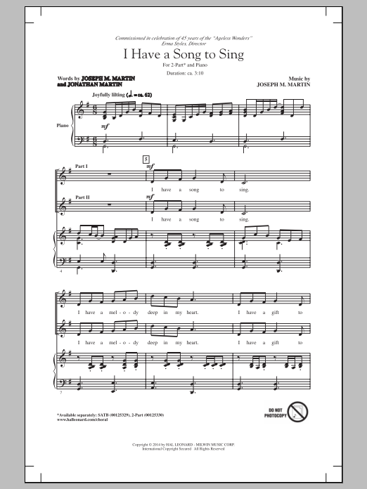 Joseph Martin I Have A Song To Sing sheet music notes and chords arranged for SATB Choir