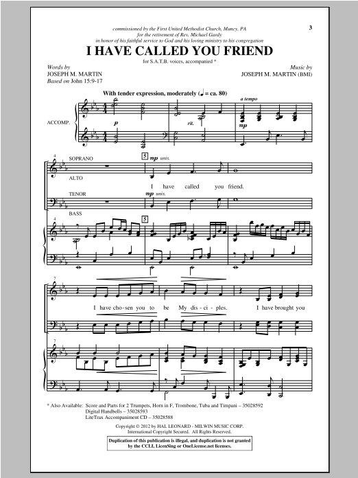 Joseph Martin I Have Called You Friend sheet music notes and chords arranged for Handbells