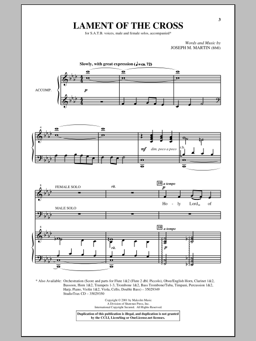 Joseph Martin Lament Of The Cross sheet music notes and chords arranged for SATB Choir