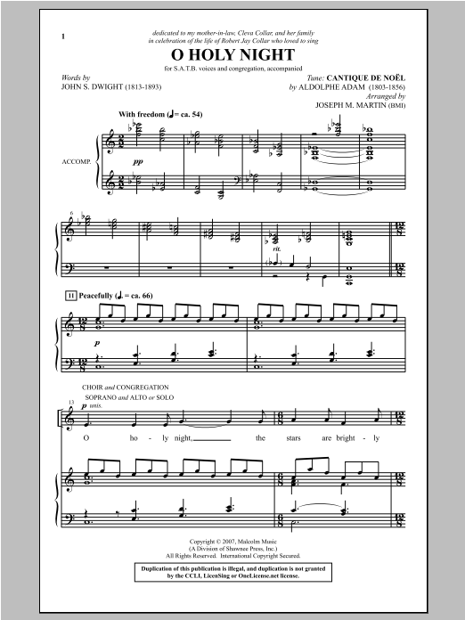 Joseph Martin O Holy Night (from Carols For Choir And Congregation) sheet music notes and chords arranged for SATB Choir