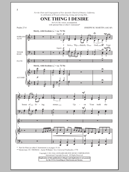 Joseph Martin One Thing I Desire sheet music notes and chords arranged for SATB Choir