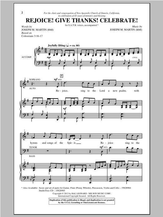 Joseph Martin Rejoice! Give Thanks! Celebrate! sheet music notes and chords arranged for SATB Choir
