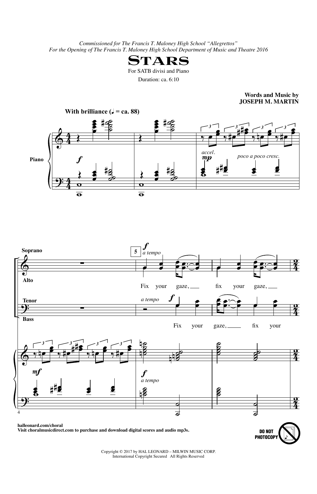 Joseph Martin Stars sheet music notes and chords arranged for SATB Choir