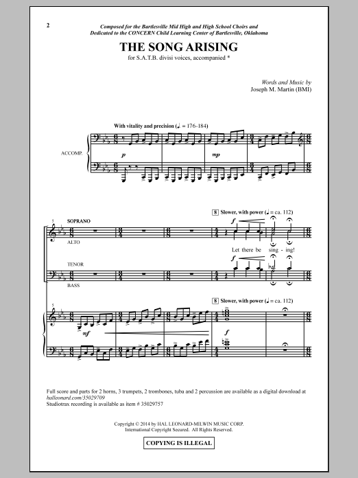 Joseph Martin The Song Arising sheet music notes and chords arranged for SATB Choir