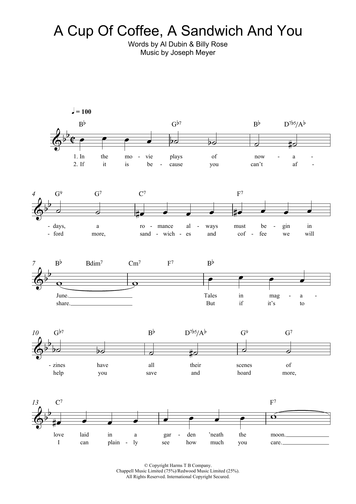 Joseph Meyer A Cup Of Coffee, A Sandwich And You sheet music notes and chords arranged for Piano, Vocal & Guitar Chords