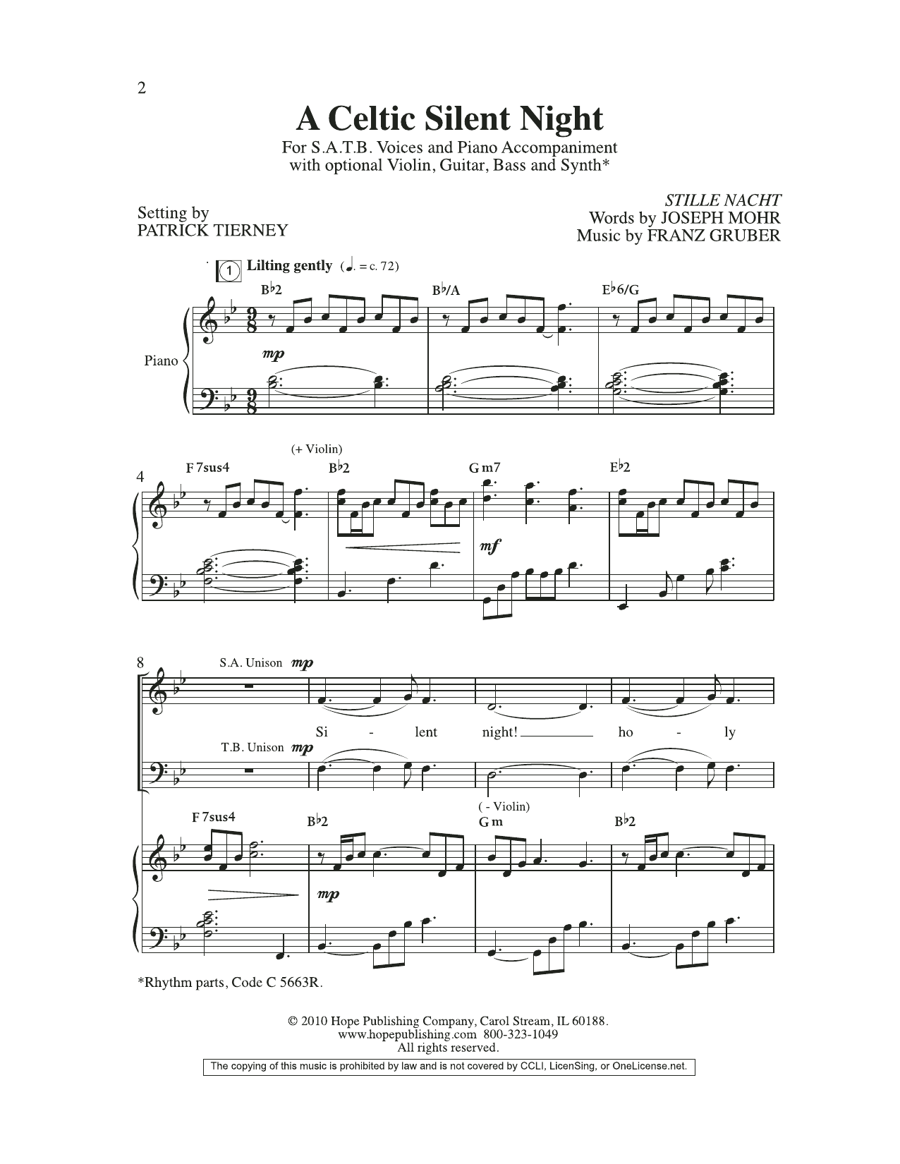 Joseph Mohr A Celtic Silent Night sheet music notes and chords arranged for SAB Choir
