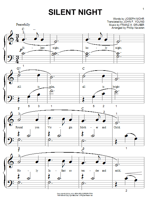 Joseph Mohr Silent Night (arr. Phillip Keveren) sheet music notes and chords arranged for Big Note Piano