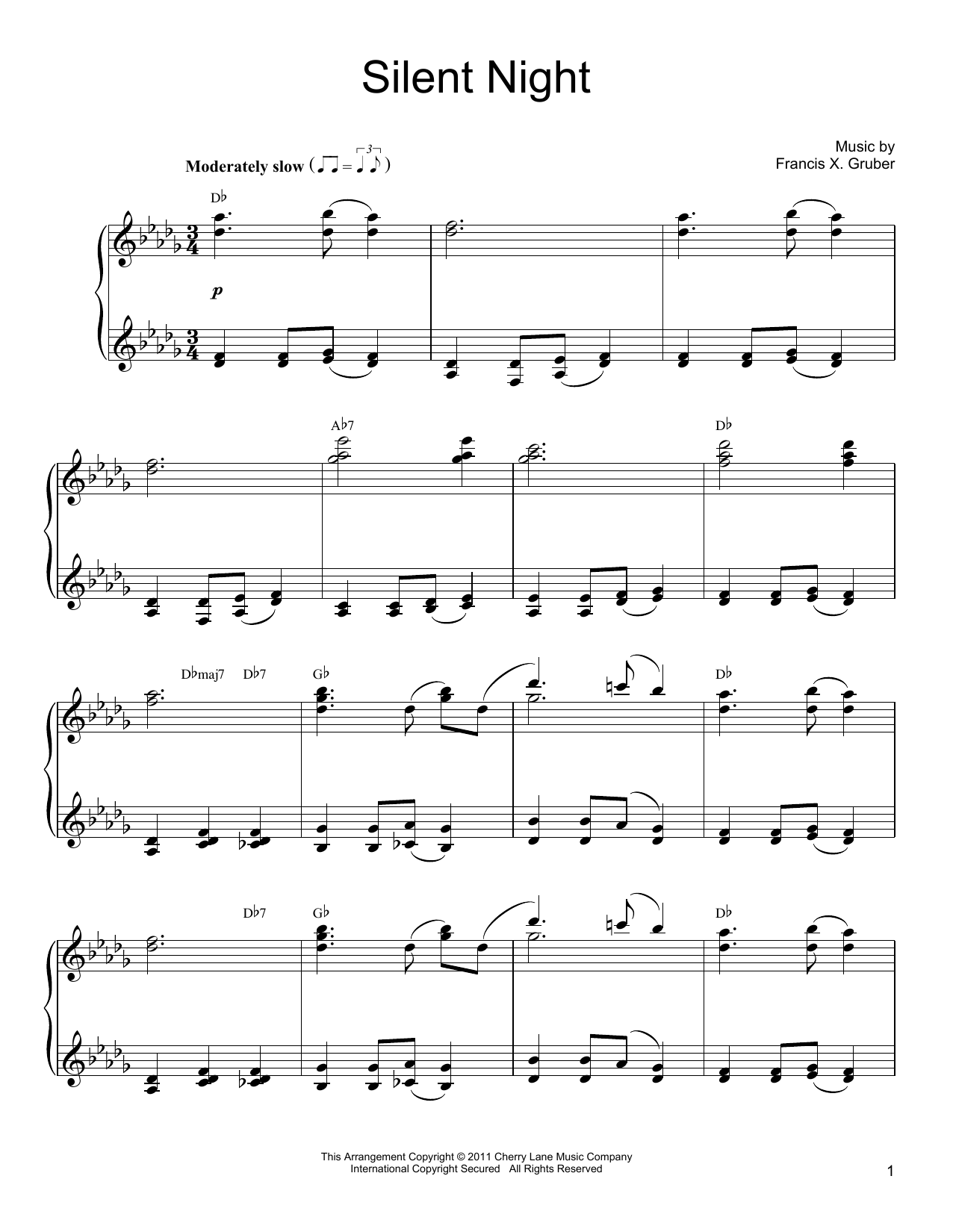 Joseph Mohr Silent Night sheet music notes and chords arranged for Piano Solo